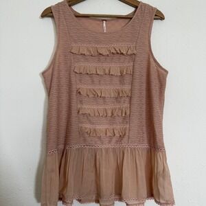 Free People Sweetie Pie Ruffle Peplum Tank Blush Pink Lace Top Womens L‎